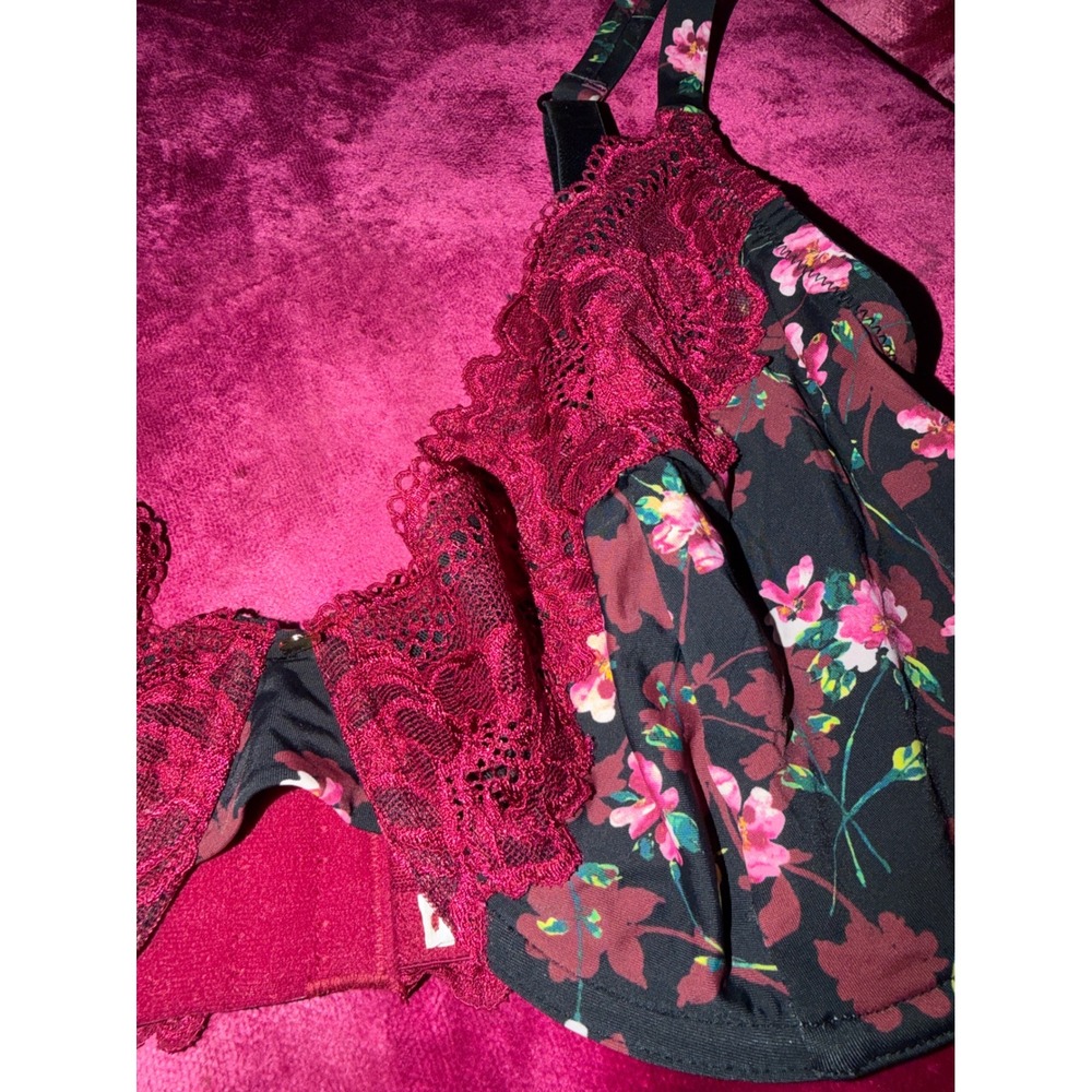 Adore Me Floral Lace Underwire Bra Burgundy Black Pink 40DD BOG-BR-13329-PLU - Picture 2 of 5